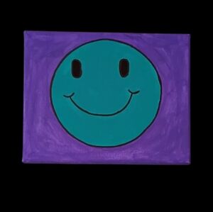 Handpainted Handmade Purple And Turquoise Smiley Face On Stretched Canvas 8x10"